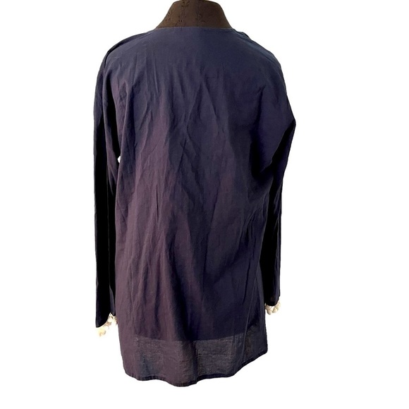 Madison Mathews Navy Blue Tunic White PomPom Trim XL - Picture 2 of 6